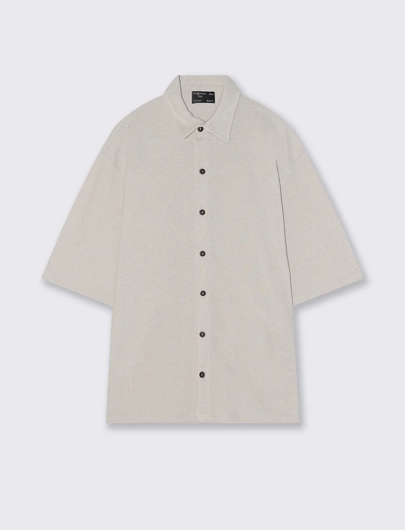 Camicia jacquard manica corta boxy fit - Sabbia