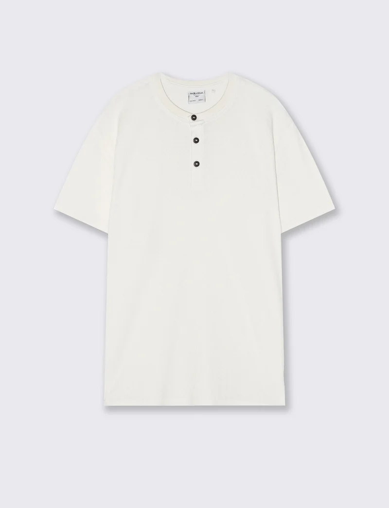 T-shirt Serafino in jacquard con colletto - Bianco sporco