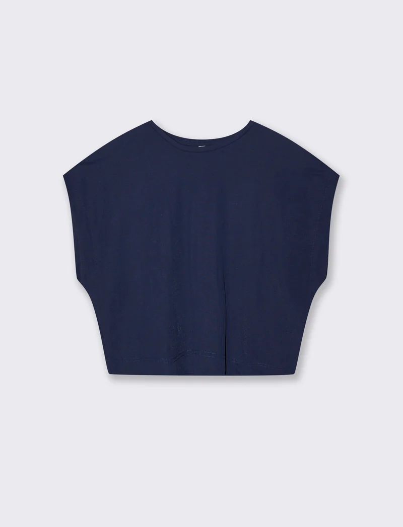 T-Shirt Basica Manica Corta Crop - Blu