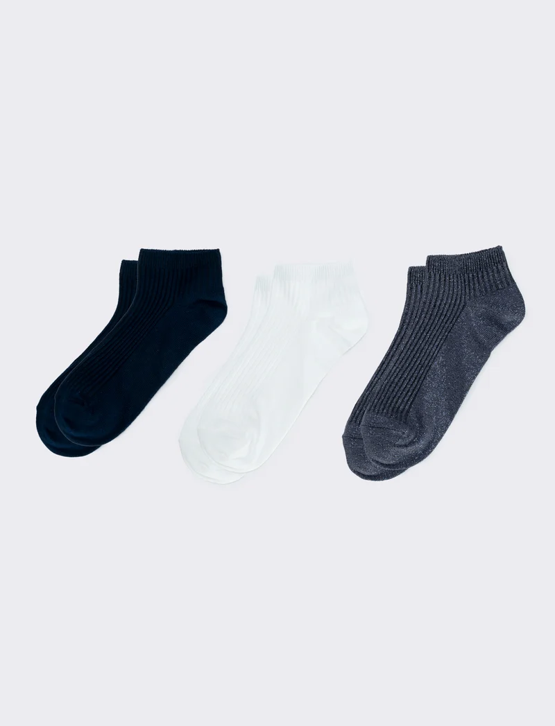 Tripack calzini lurex e costine - Denim