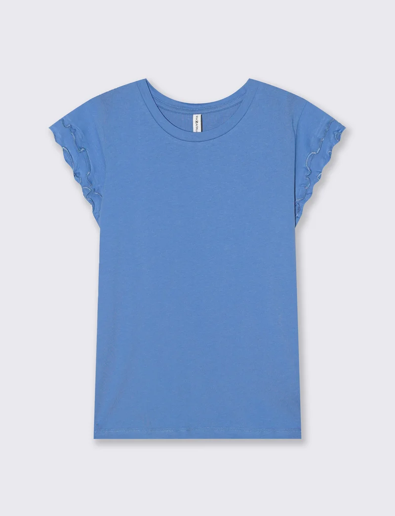 T-Shirt Mezza Manica con Rouches - Azzurro