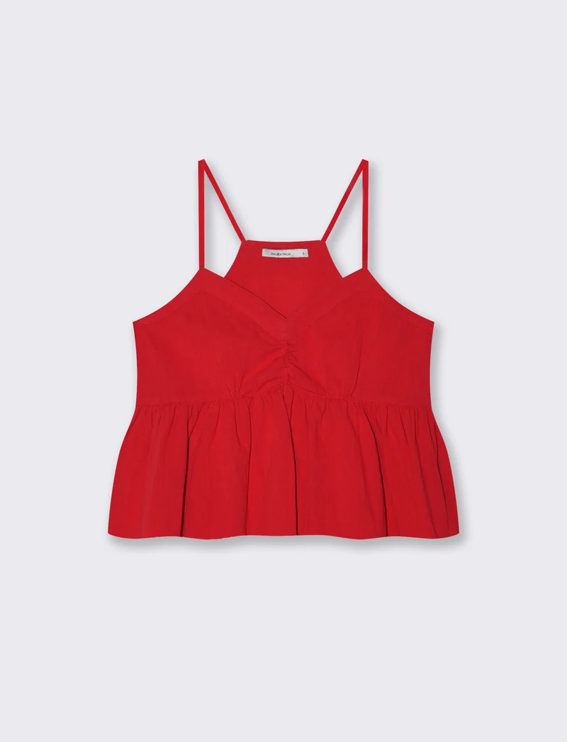 Top Arricciato con Spalline in Cotone - Rosso