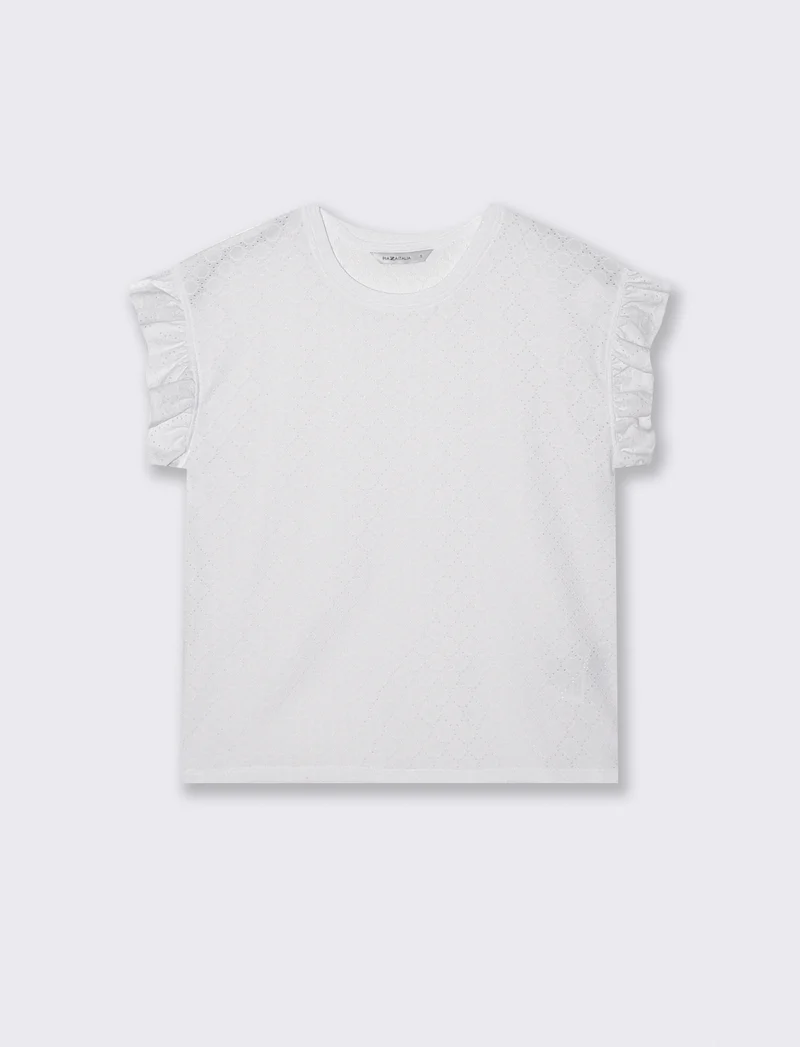 Top Rouches con Girocollo e Maniche - Bianco