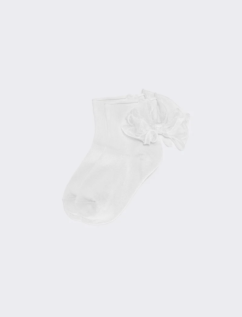 Calzini bambina con fiocco in tulle - Bianco