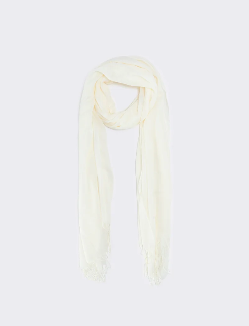 Foulard con frange unito elegante - Bianco