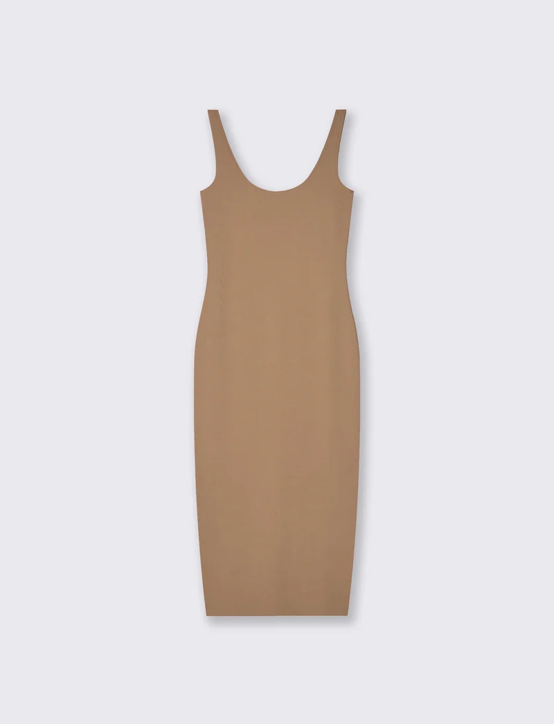 Vestito lungo senza maniche slim fit - Cammello
