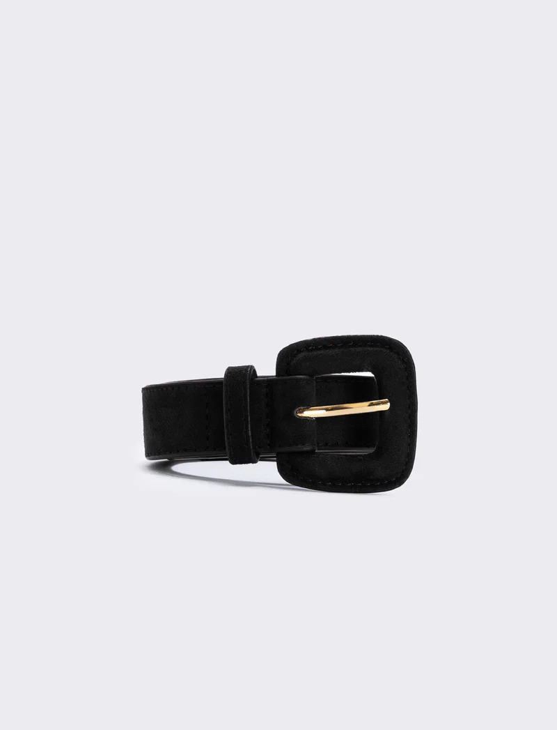 Cintura suede con fibbia quadrata elegante - Nero