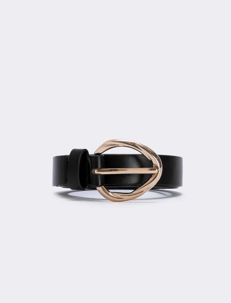Cintura basic con fibbia intrecciata - Nero-oro