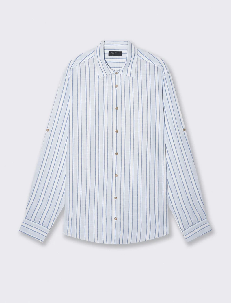 Camicia a righe regular fit in cotone - Celeste polvere