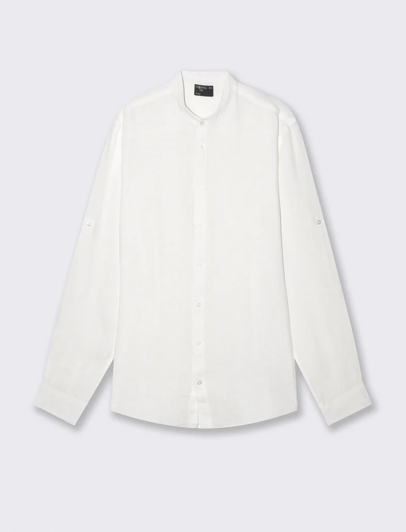 Camicia coreana in puro lino leggero - Bianco