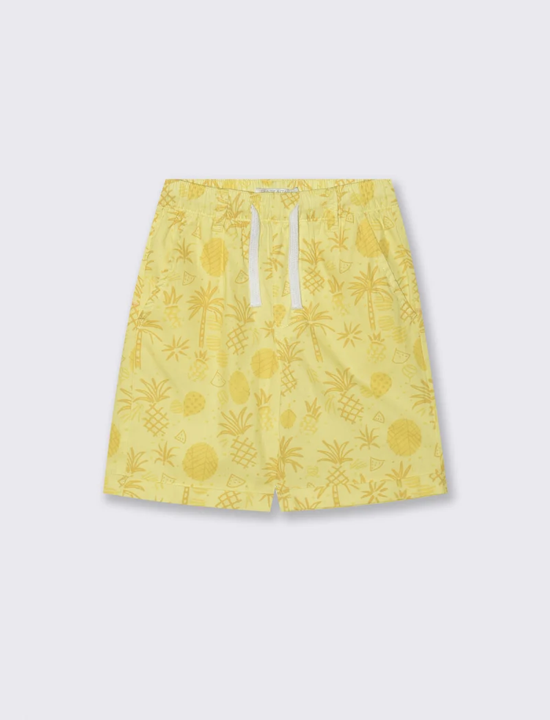 Short in cotone stampato con lacci - Giallo