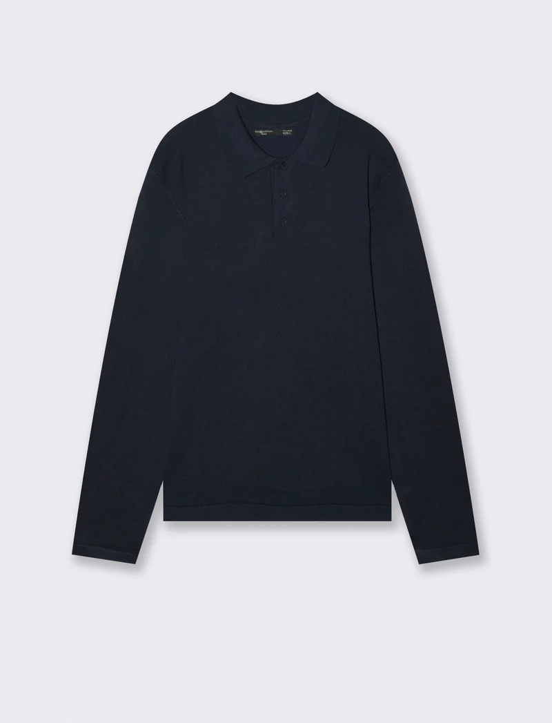 Maglia Polo con Colletto e Maniche Lunghe - Blu