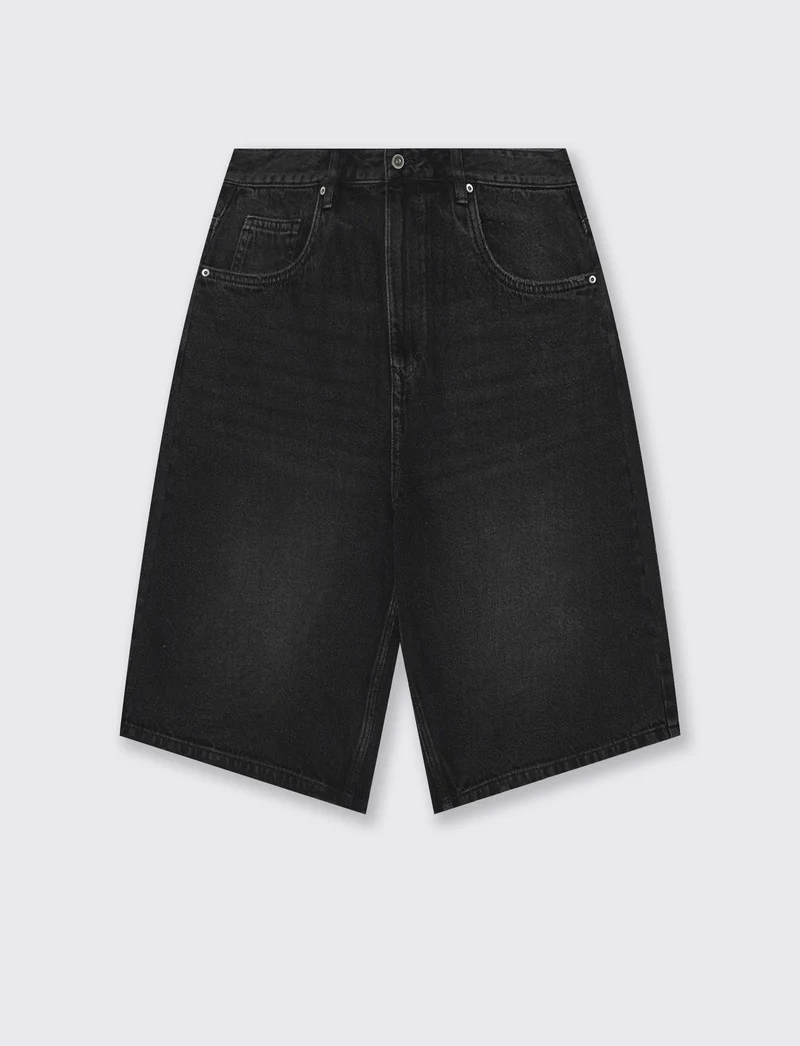 Bermuda Jeans Skater Fit in Denim Slavato - Nero