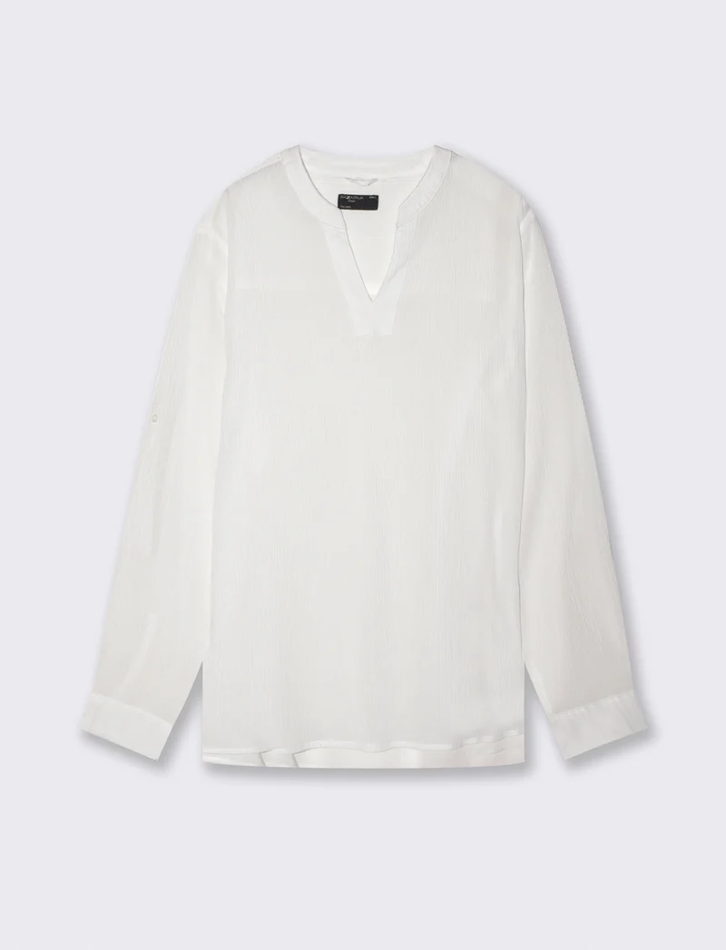 Casacca coreana effetto crepe in cotone - Bianco