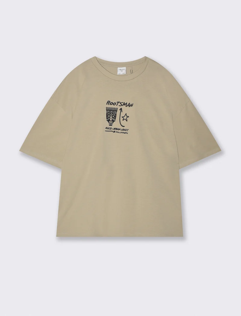 T-shirt con ricamo e stampa originale - Grigio stone