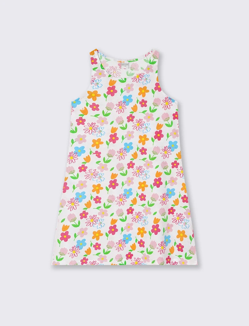 Abito svasato in jersey di cotone bambina - Bianco