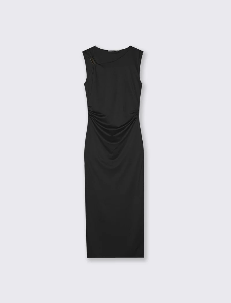 Vestito lungo asimmetrico con gioiello - Nero