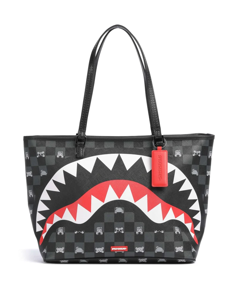 Sprayground Gray Peeking Character Check Borsa shopper black