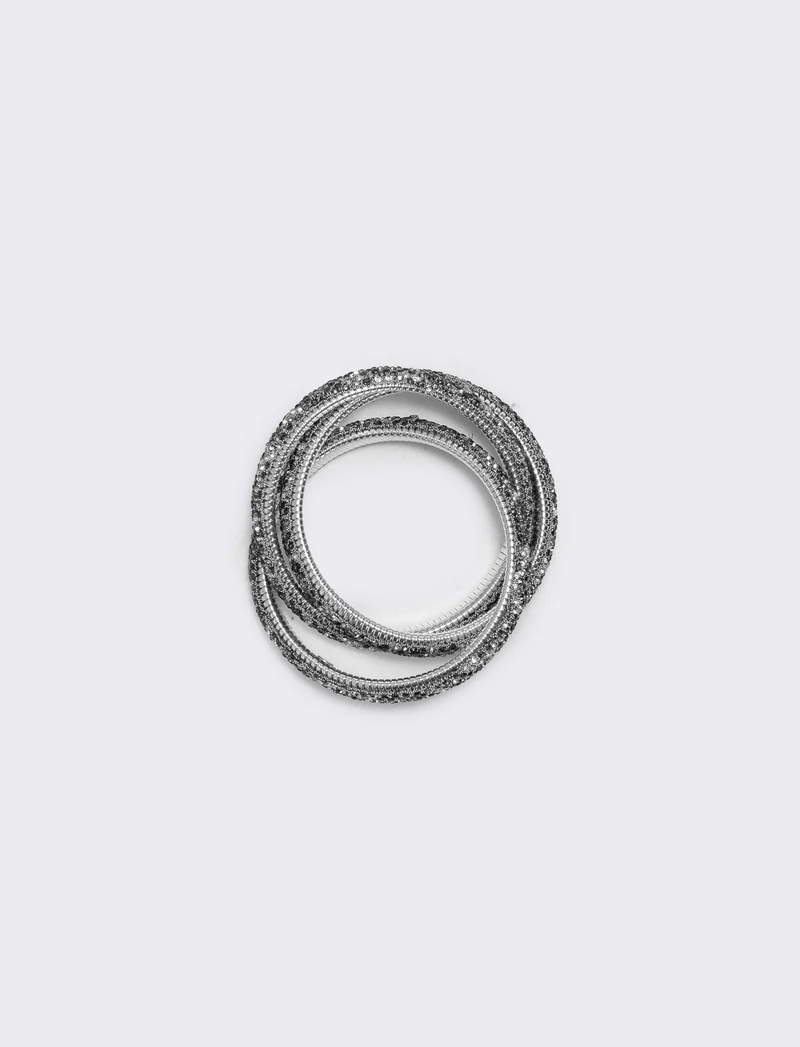 Bracciale leopardato con tre fili e strass - Nero