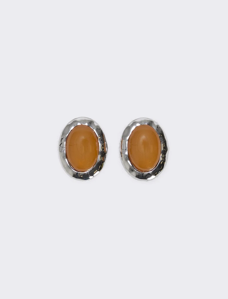 Orecchini bottone clip per donne eleganti - Marrone