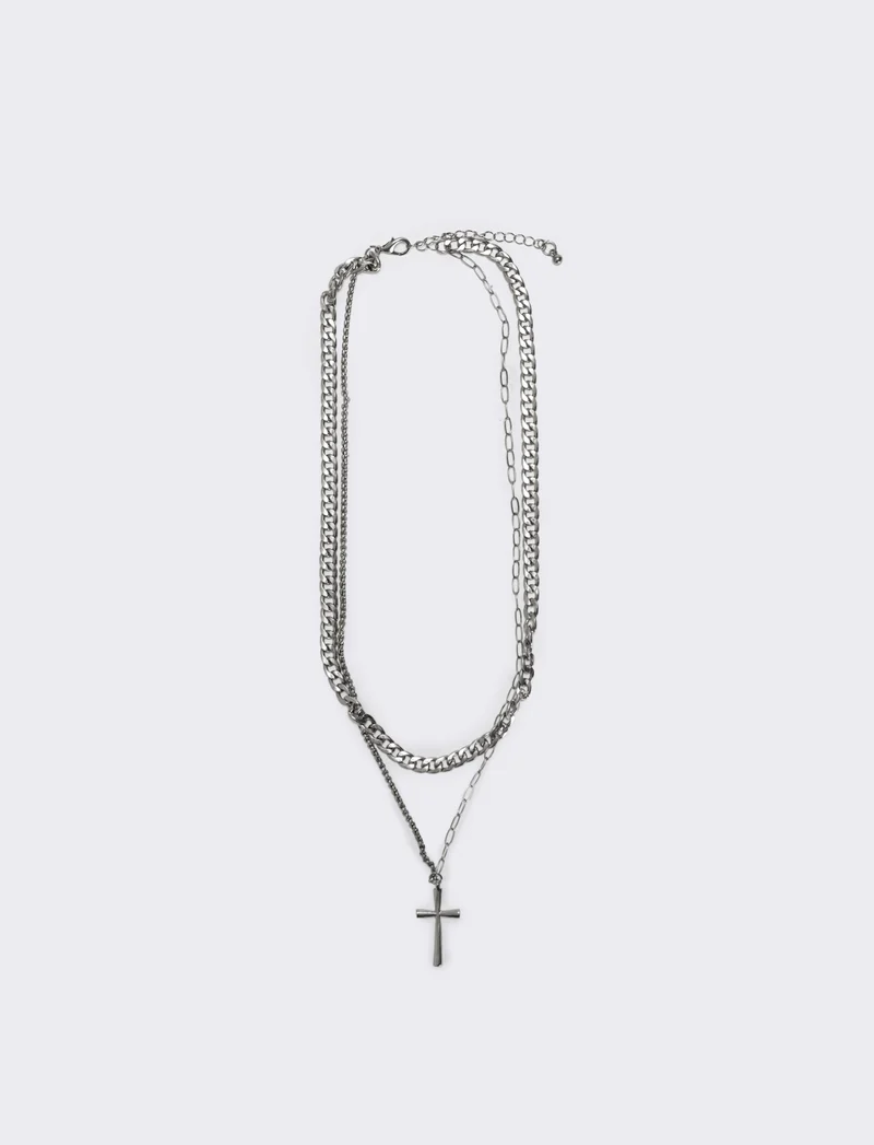 Collana lunga con perline e ciondolo - Multicolore