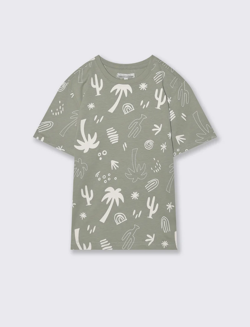 T-shirt in cotone con stampe beach - Verde salvia