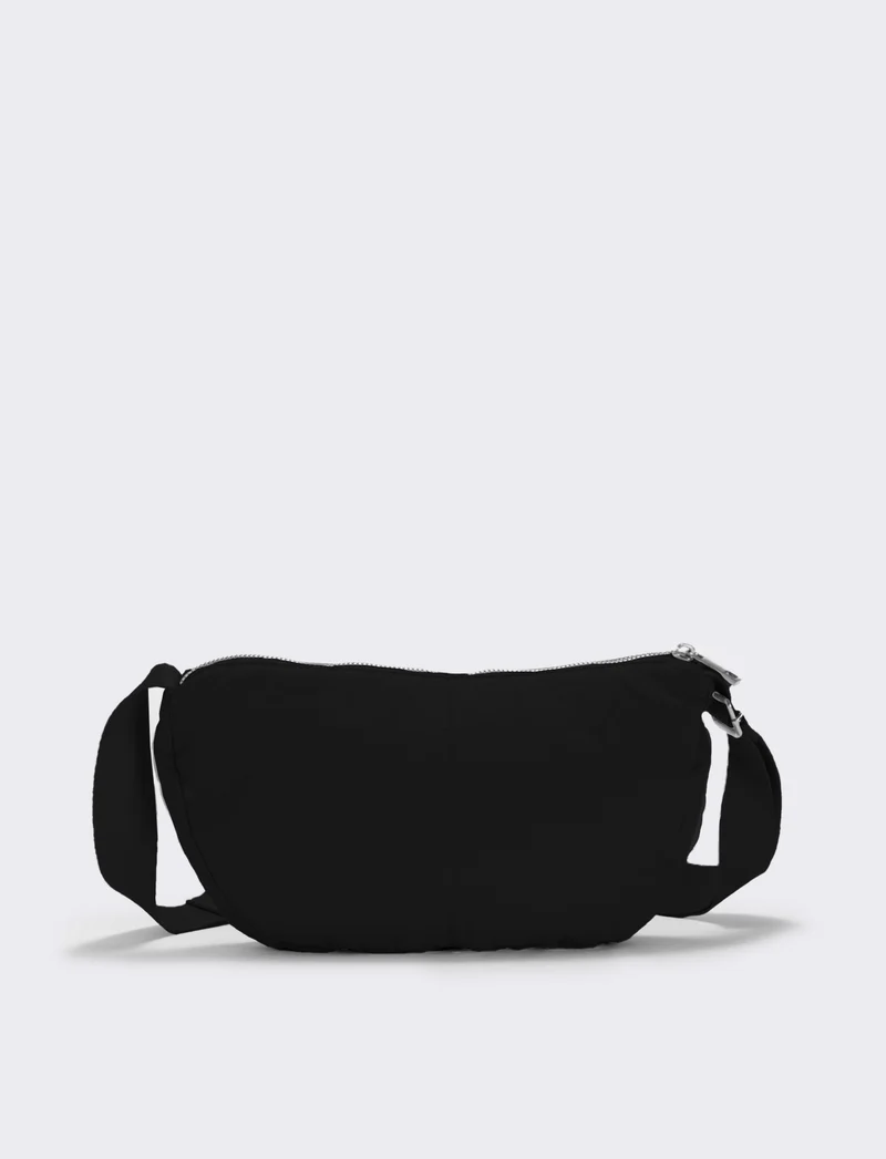 Borsa mezzaluna in nylon con tracolla - Nero