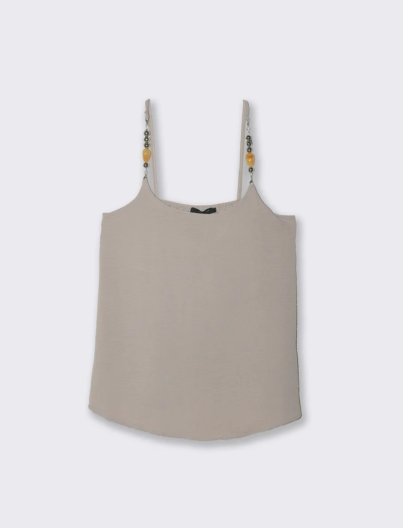Top con bretelle con accessorio - Grigio fango