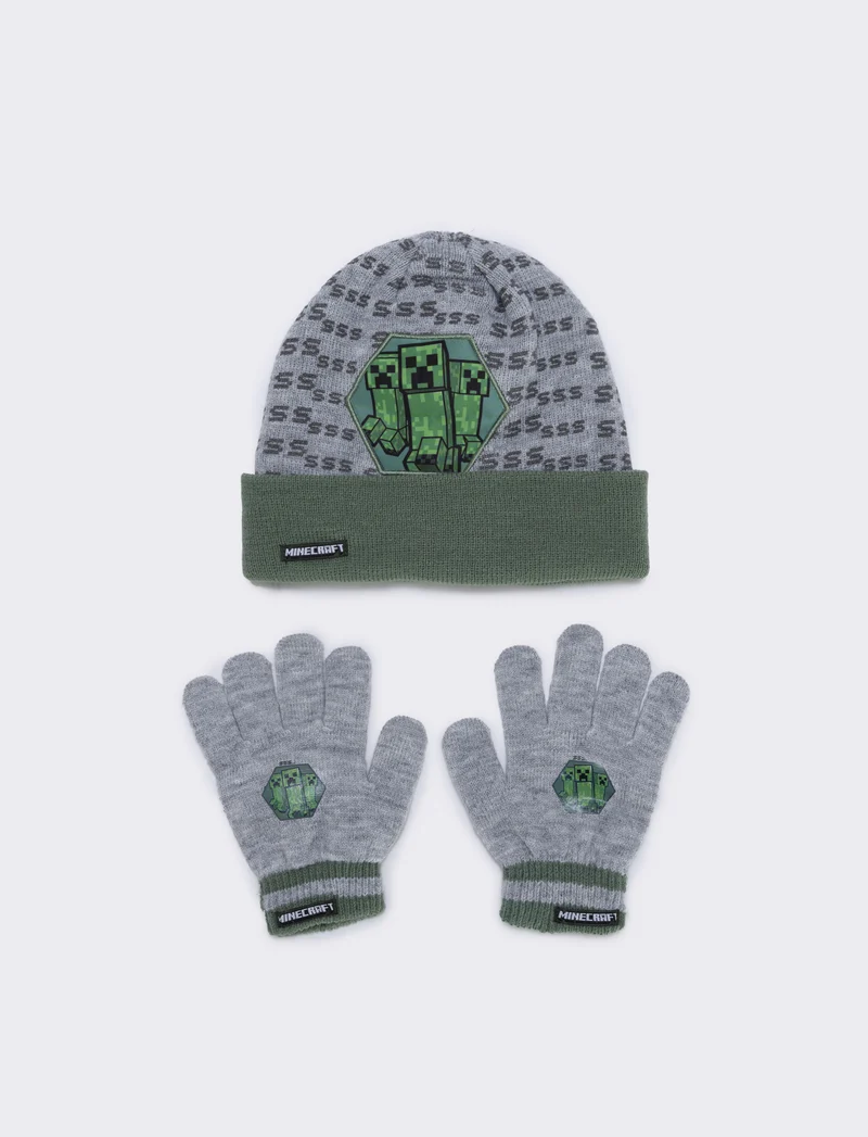 Set cappello e guanti minecraft - Grigio