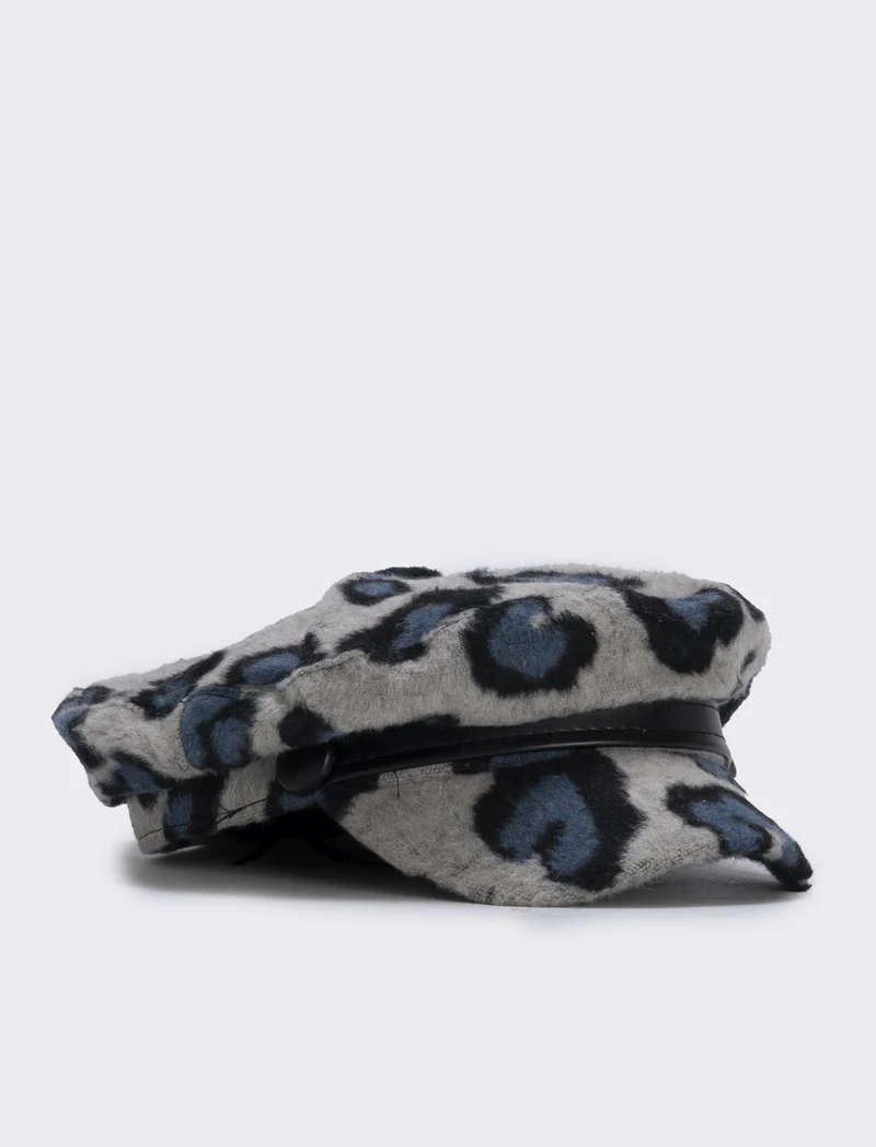 Cappello berrettone donna leopardato - Blu
