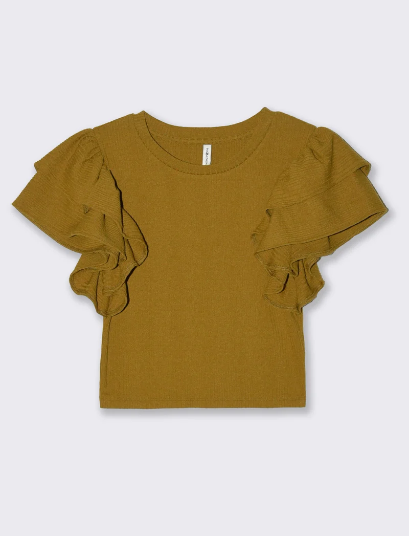 Top corto girocollo con rouches - Verde oliva
