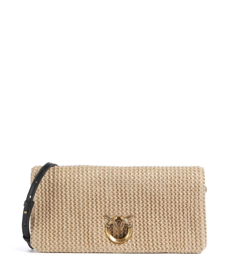 Pinko Love Click Soft Horizontal Classic Borsa a tracolla rafia/nero/antique gold