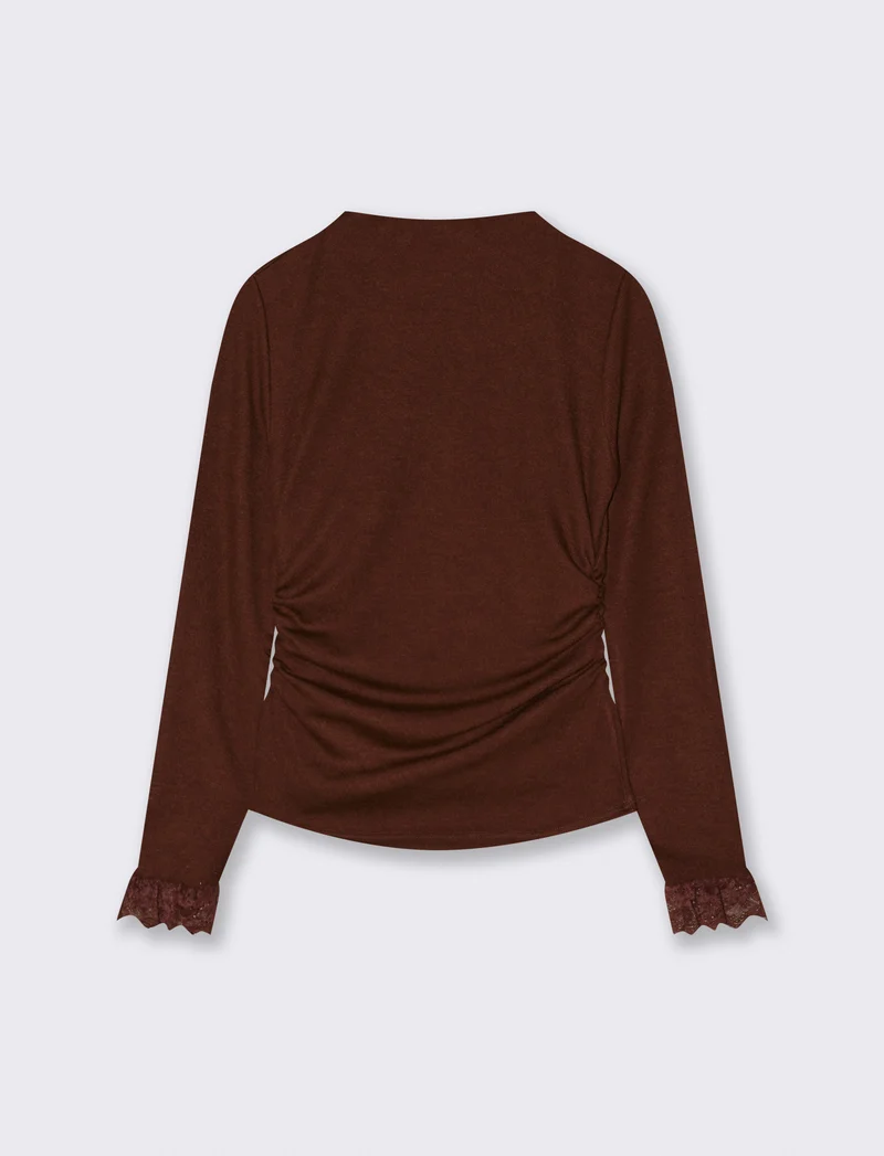 Tshirt manica lunga con pizzo a fondo manica - Moro