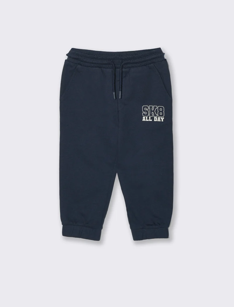 Jogger sportivi basici con stampa fronte - Blu