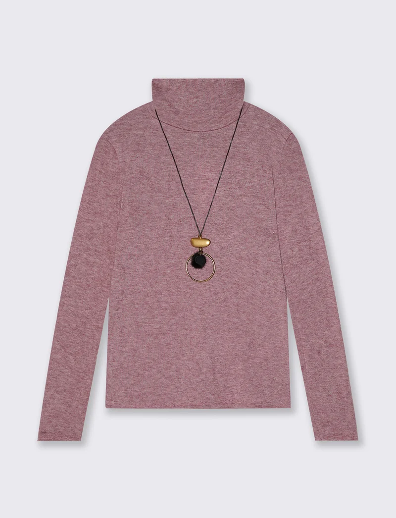 Maglia collo alto con collana - Bordeaux