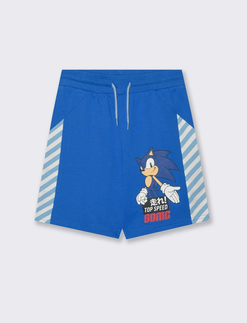 Bermuda in cotone con Sonic stampato - Blu cobalto