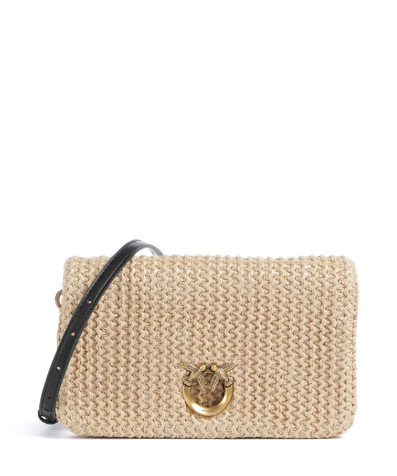 Pinko Love Click Soft Horizontal Mini Borsa a tracolla rafia/nero/antique gold
