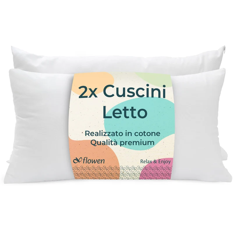 Cuscini Letto Coppia di Guanciali 50x80 Imbottitura Standard Antiacaro Anallergico Traspirante Rettangolare per Matrimoniale Singolo con Federa in Cotone e Poliest. Sfoderabile e Lavabile