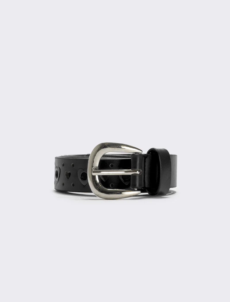 Cintura asole con cuoricini decorativi - Nero