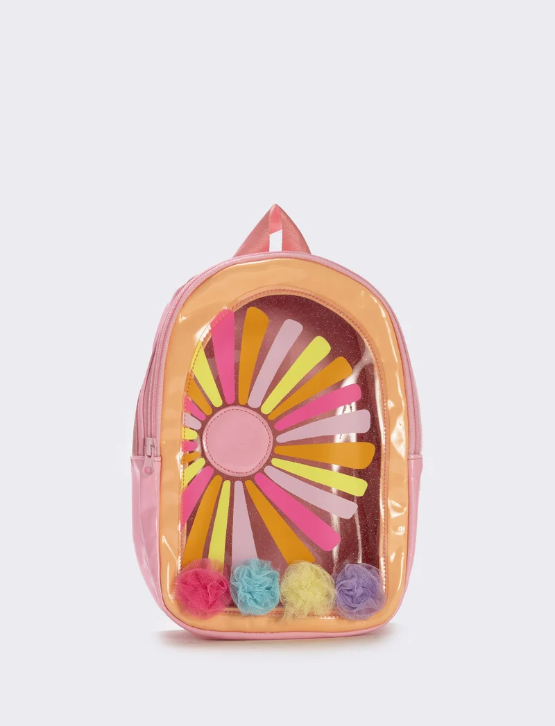 Zainetto trasparente con pon pon in tulle - Arancio