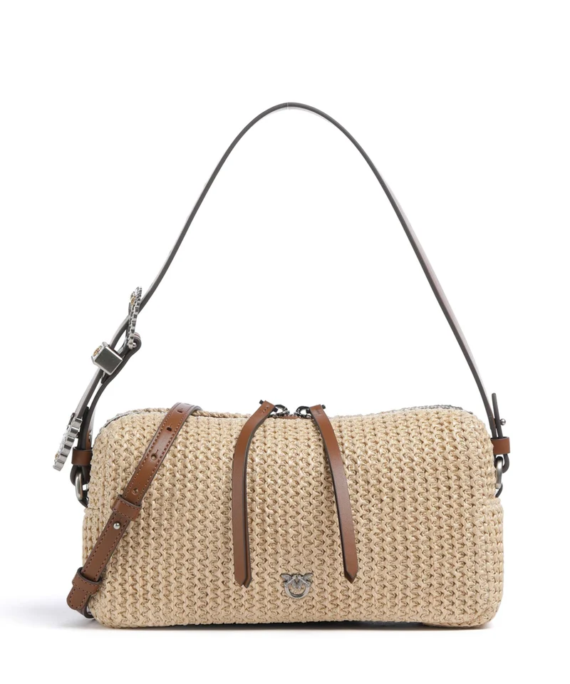 Pinko Borsa a spalla paglia/cuoio/old silver