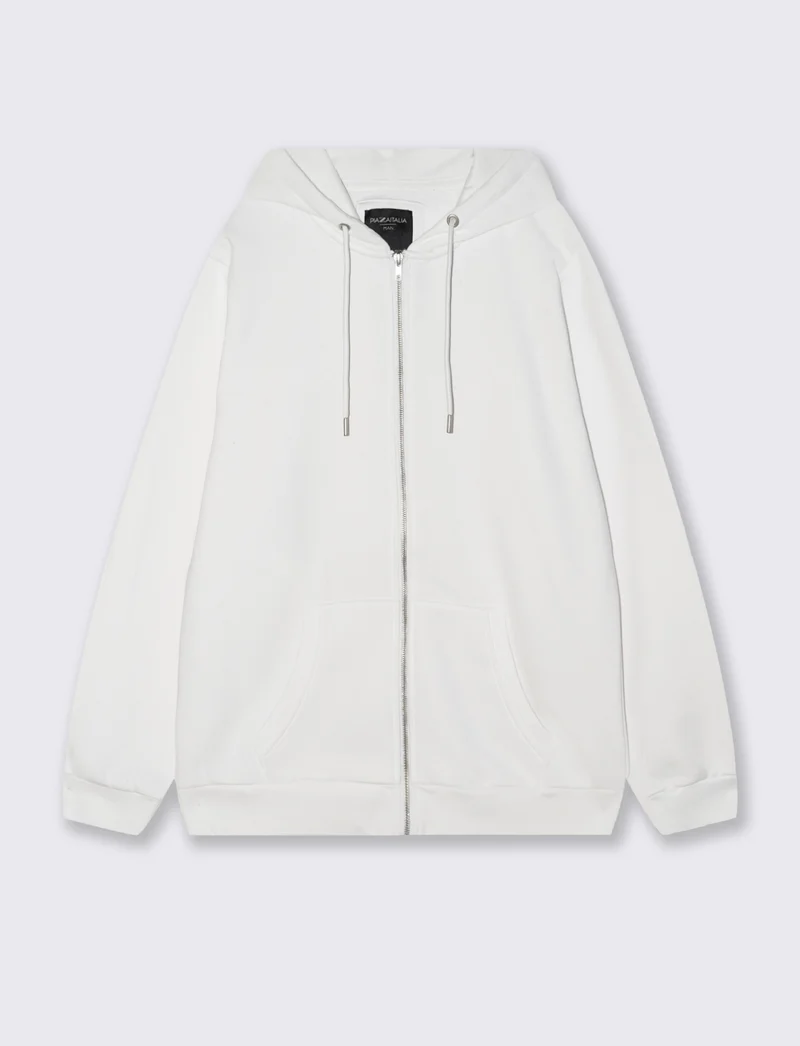 Felpa Basic con Cappuccio e Cerniera - Bianco