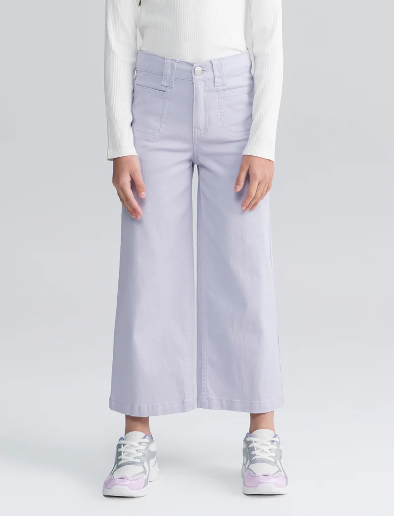 Pantalone gamba larga in cotone per bambina - Lilla