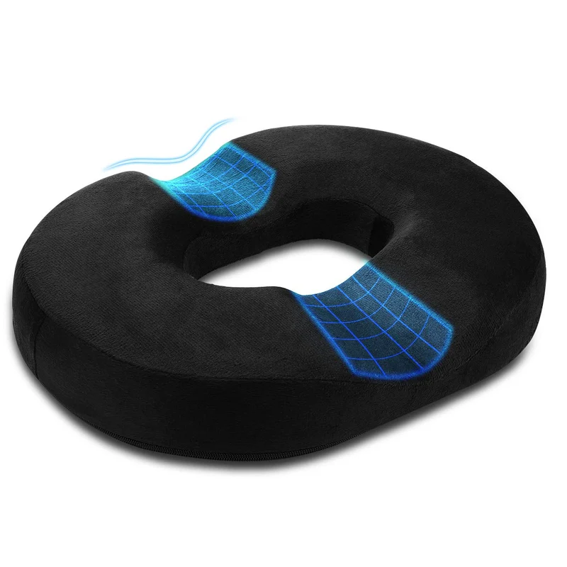 Cuscino per ciambelle Cuscino per emorroidi Cuscino per sollievo dal dolore in memory foam coccige per gravidanza, coccige, piaghe da letto, schiena, sciatica, 18 pollici nero