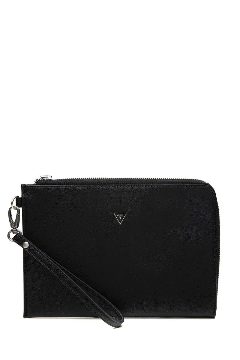 Pochette Guess Bath Mediun Clutch Da Uomo Nera In Poliuretano