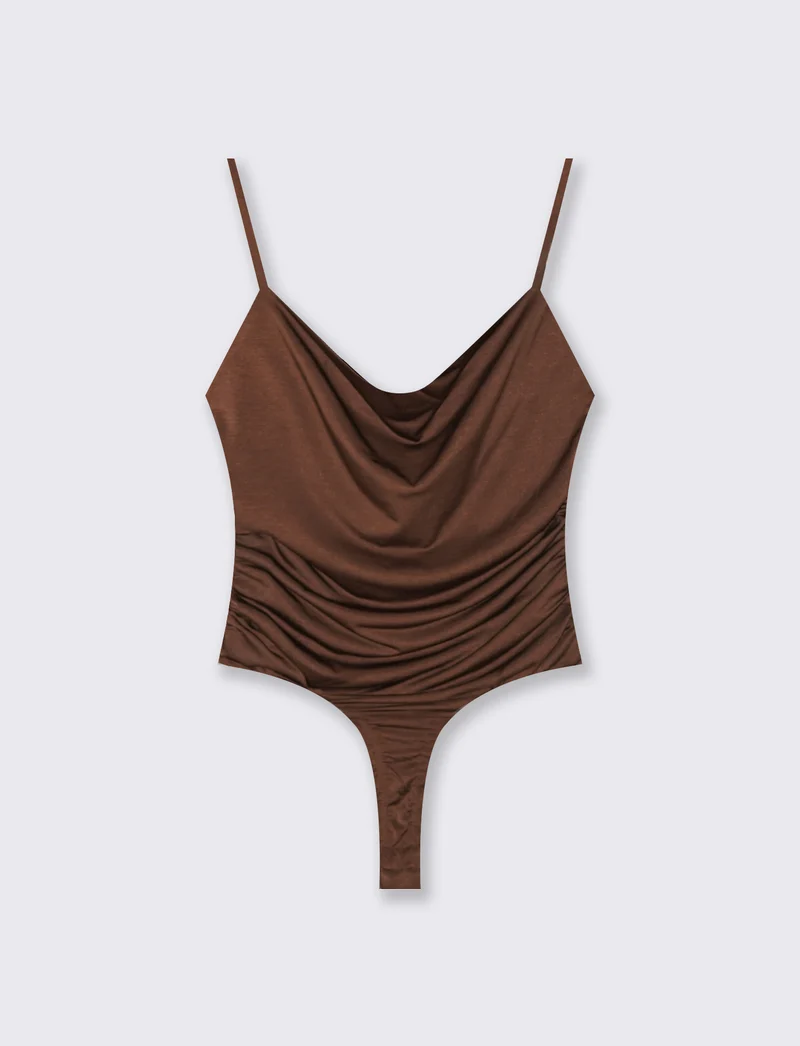 Body con spalline e scollo morbido - Marrone cioccolato