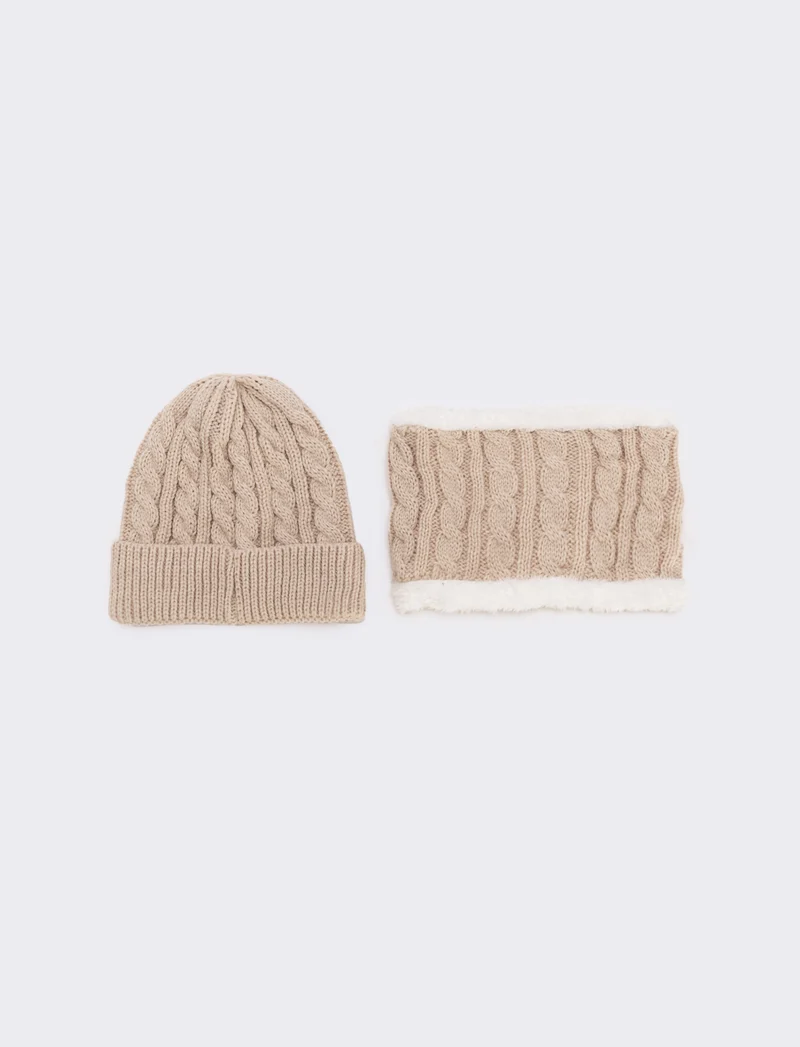 Set cappello+collo trecce bambino - Beige