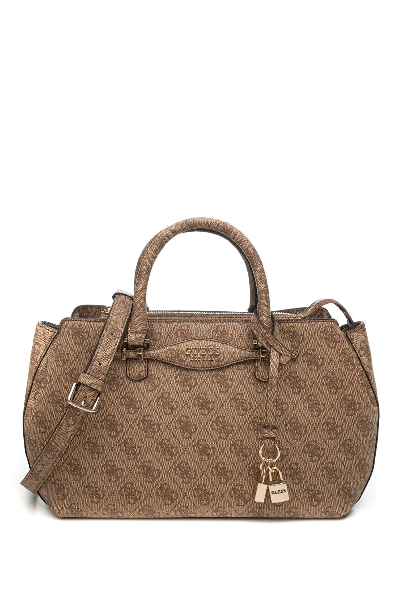 Borsa Guess Katya Girlfriend Da Donna Beige Stampa Loghi 4 G Marrone In Poliuretano