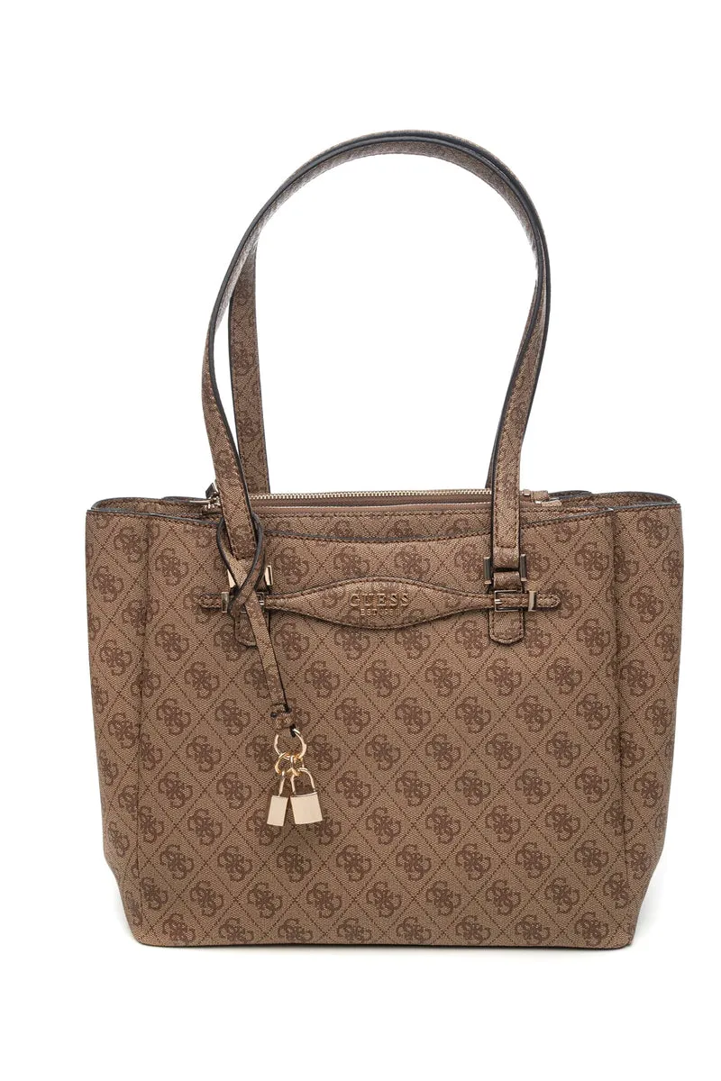 Borsa Guess Katya Multi Tt Da Donna Beige Stampa Loghi 4 G Marrone In Poliuretano