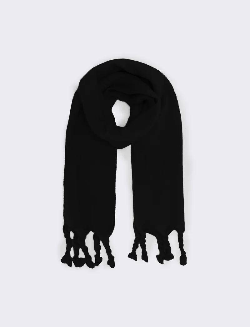 Foulard unito con frange torciglioni donna - Nero
